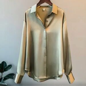 Elegant Women's Satin Button Down Shirt